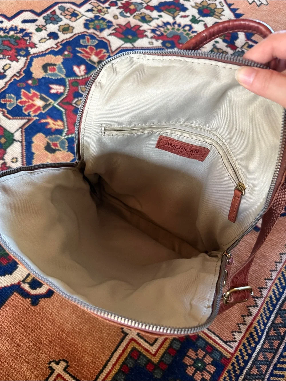Embossed Brown Leather Backpack - American Vintage Style